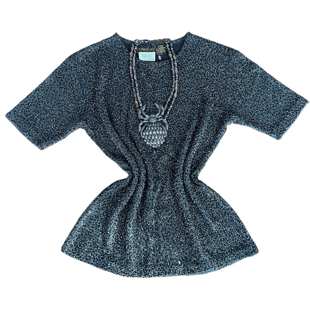 Donna Karan Vintage Black Label Bergdorf Goodman Wool Beaded Top Size Small